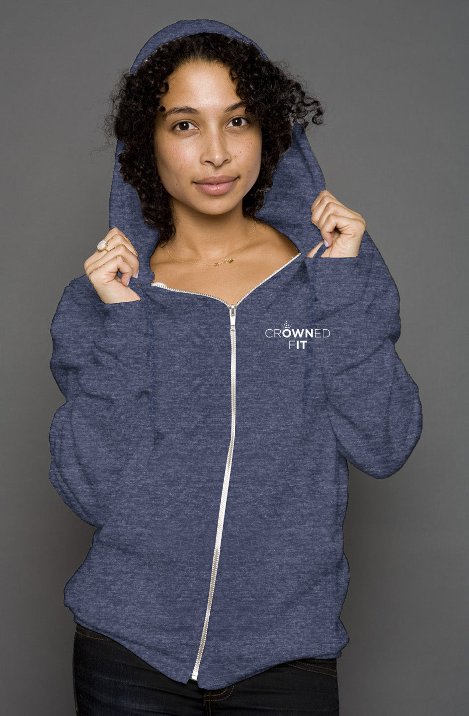 Crowned Fit Unisex Zip Hoodie White Logo