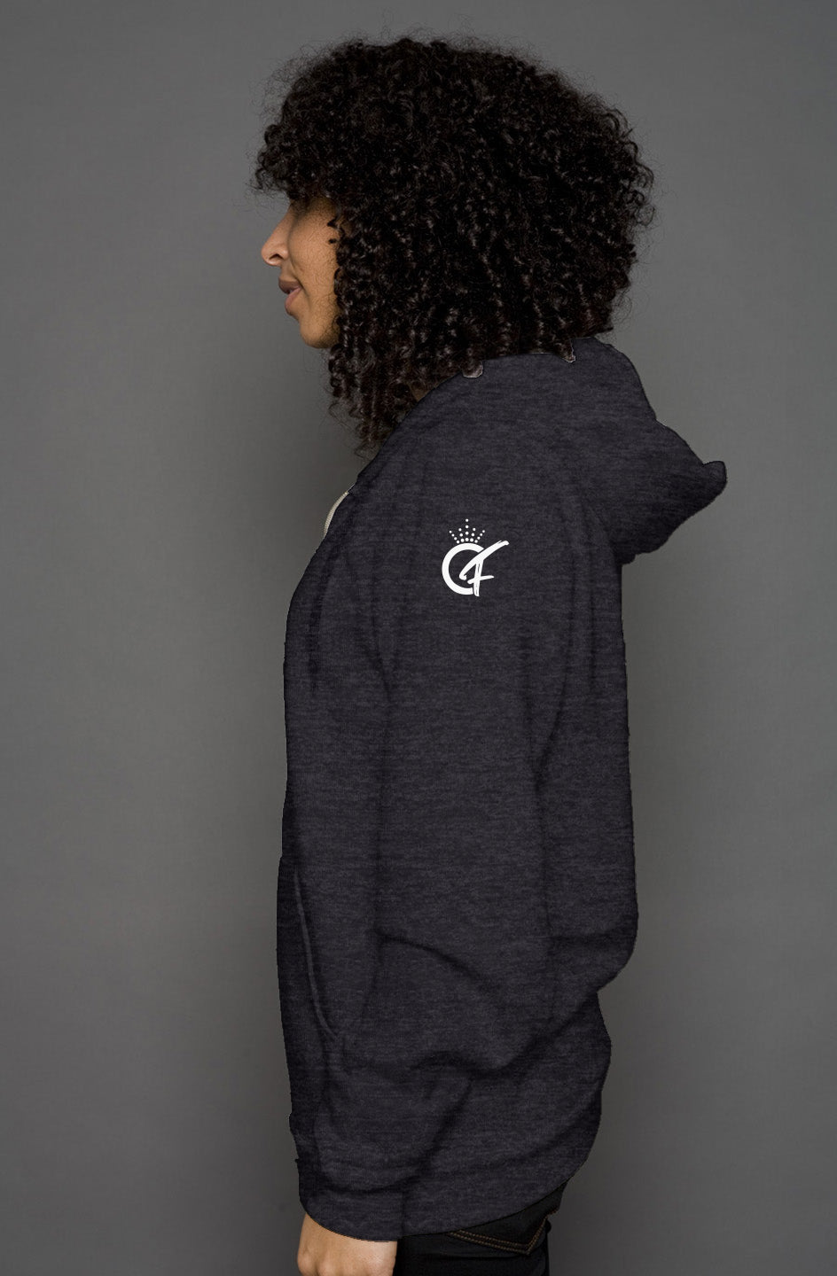 Crowned Fit Unisex Zip Hoodie White Logo
